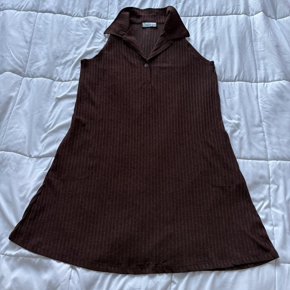 Portocruz Womens Sleeveless Coverup‎ Pockets Brown Dress Beach Summer Collared